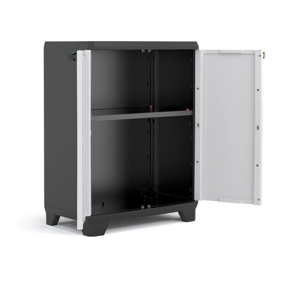 Plastikskab til opbevaring, Keter Linear Cabinet Low, 68x39x90 cm, Justerbare ben