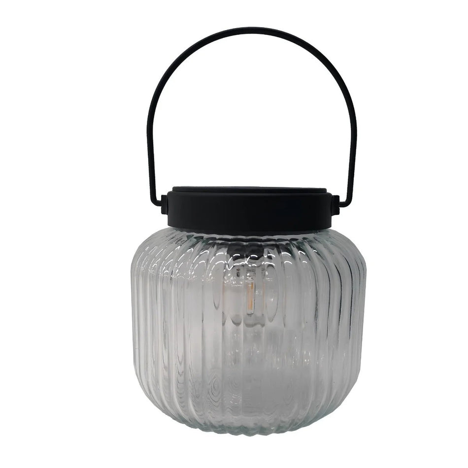 LED solcelle lampe med pære, Plastik og glas, 12 cm, Sort