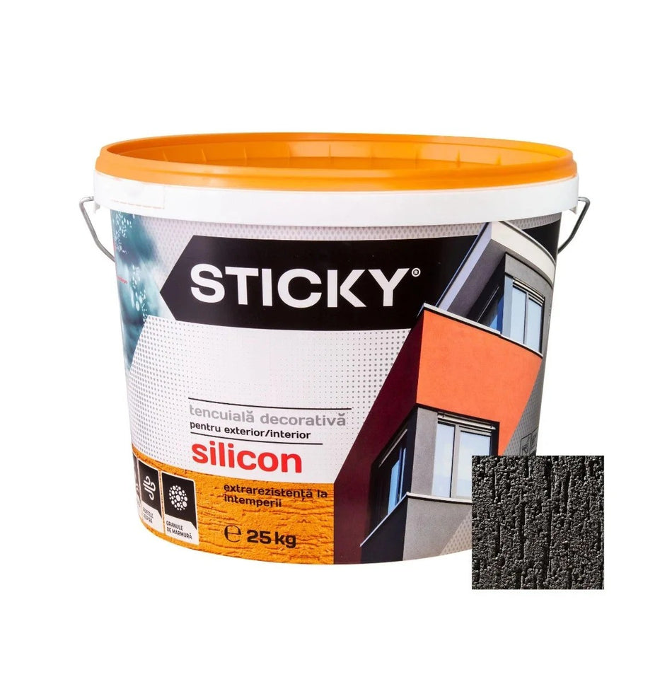 Dekorativ silikonepuds Sticky, 2 mm, struktureret, træbark-look, antracitgrå, indvendig/udvendig, 25 kg