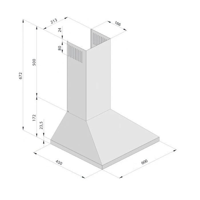 Frithængende pyramide emhætte, 130W, 270 m³/h, B: 60 cm