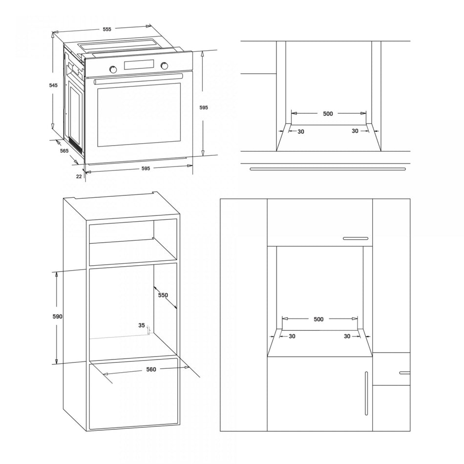 El-indbygningsovn, 80 L, 7 funktioner, Grill, Retro design