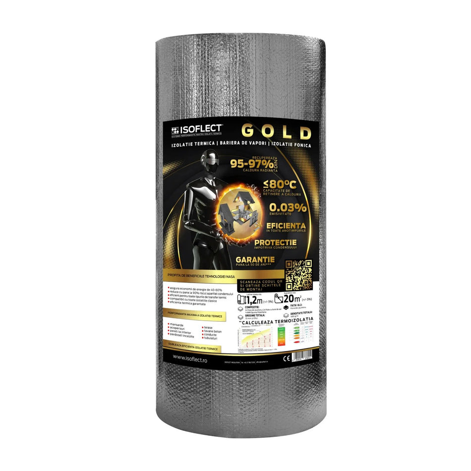 Termisk isoleringsfilm Isoflect Gold, 5 lag, 1,2x16,6 m, 20 kvm