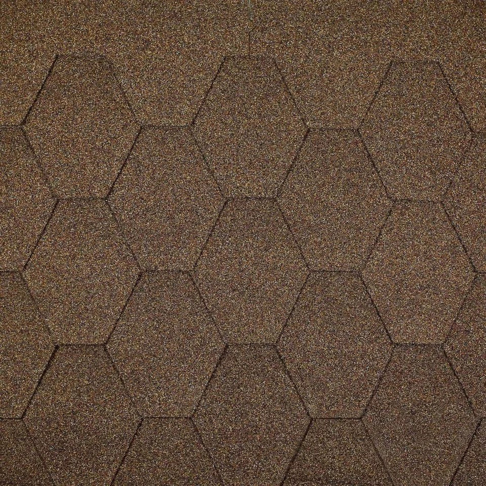 Bituminøse Shingles Tagpap, Bituglass, Hexagon, 2,9 m2/pakke, Brun