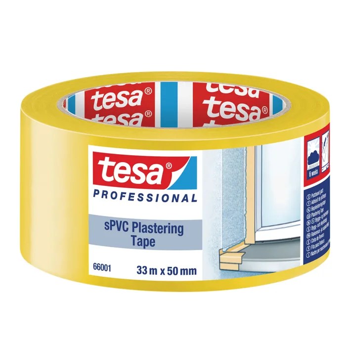 Afdækningstape til plaster, Tesa 66001, Gul, Indvendig/udvendig, 50 mm