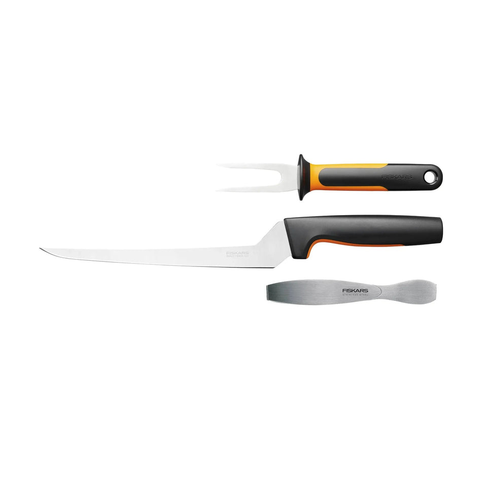 Fiskars Functional Form 1057560 kniv, pincet og gaffel, Rustfrit stål, sort og orange, Sæt med 3