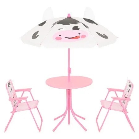 Sæt med 2 stole, bord og børne parasol, Maison Mex COW pink