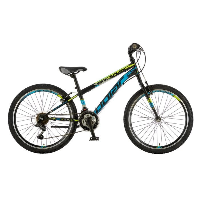 Børnecykel, over 10 år, MTB-HT, Sonic, 24 tommer, 18 gear, V-Brake, Sort/grøn