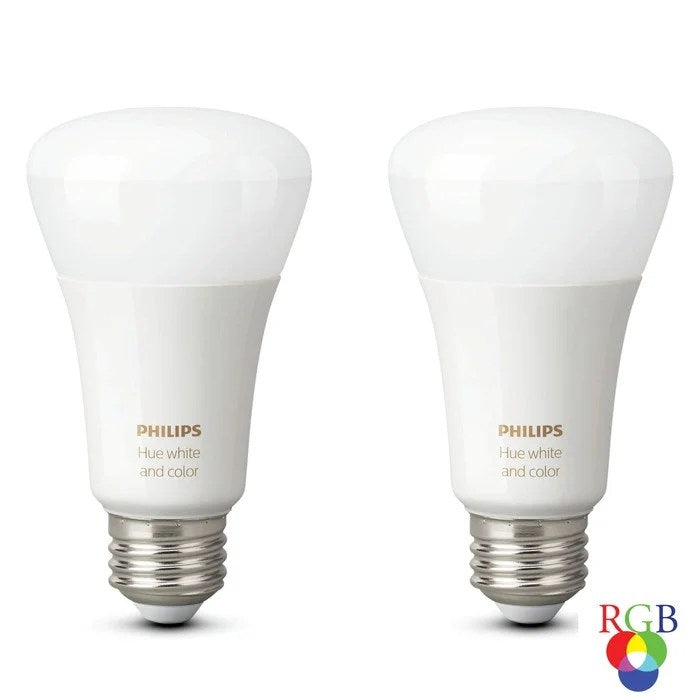 Smart LED-pære Philips Hue, klassisk A19 E27, RGB-lys, Wi-Fi, Bluetooth, Dæmpbar, Sæt med 2