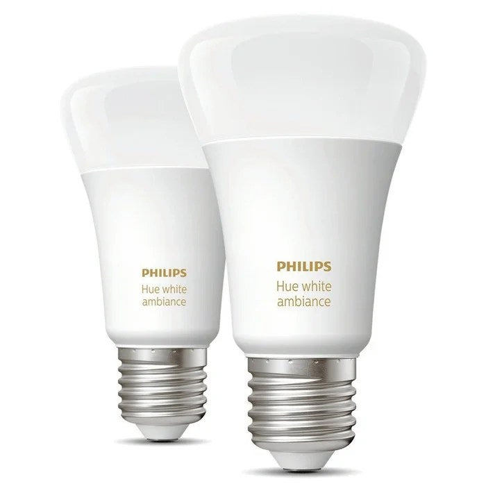 Smart LED-pære Philips Hue Ambiance, klassisk A19 E27, Wi-Fi, Bluetooth, Dæmpbar, Sæt med 2