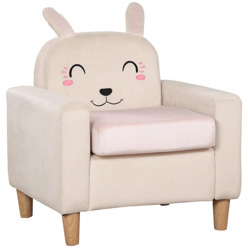 Homcom Lænestol til børn. bunny design, 3-5 år med træben, 53x47x54,5cm, creme