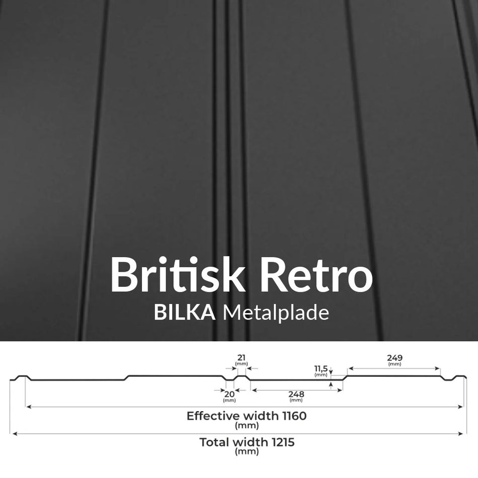 Ståltag, BILKA Britisk Retro, Blank/Mat/GrandeMat, Med/Uden Antikondensdug, Bolig, 0,50 mm