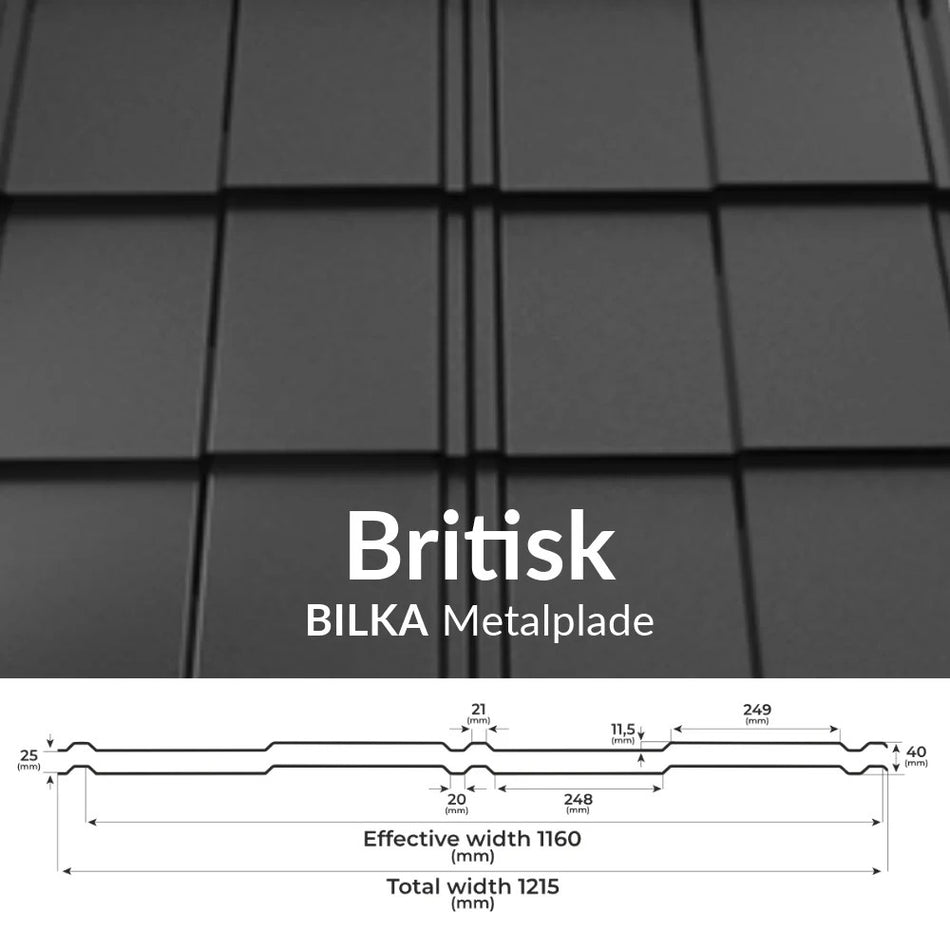 Ståltag, BILKA Britisk, Blank/Mat, Med/Uden/GrandeMat Antikondensdug, Bolig, 0,50 mm