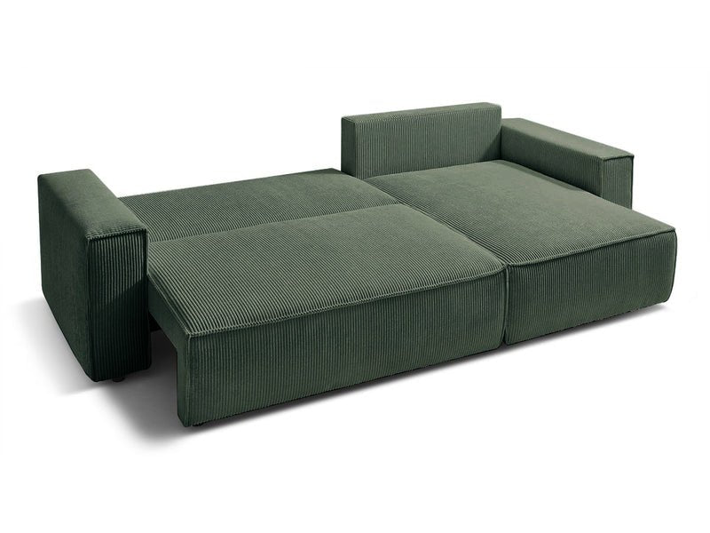 Sovesofa med opbevaring, Udskiftelig chaiselong, 275x145x85 cm, Grøn