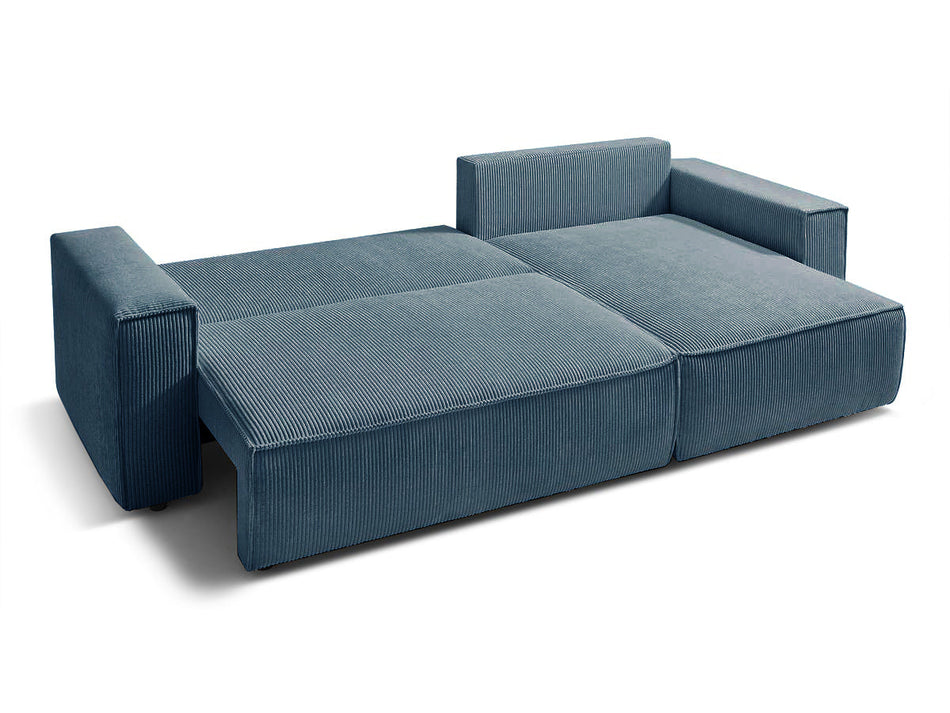 Sovesofa med opbevaring, Udskiftelig chaiselong, 275x145x85 cm, Blå