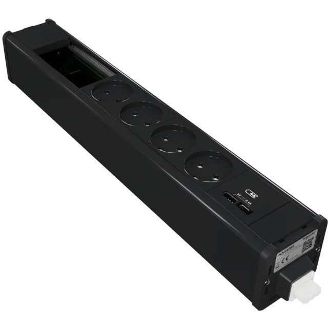 Møbelboks 4x230V+USB A/C+VDI, Sort